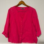 Flax  • 100% linen hot pink button down half sleeve shirt sz S Photo 0