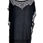 TUNIC BEACH COVER UP T. Zovich Solid with Floral Trim Swim Sustainable Black NWT Size L Photo 0