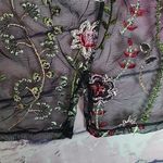 GLANCE BLACK MESH ALLOVER BOLD BOHO COLORFUL FLORAL LEAF EMBROIDERED SHEER TOP M Pink Size M Photo 4