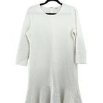 Shoshanna Long Sleeve Ruffled Crew Neck Sheath Textured White Dress Sz 12 Photo 1