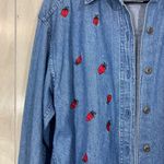 Mary Jane Lady Bug Beetle Embroidered Button Down Chambray Overshirt sz S Small Blue Photo 7