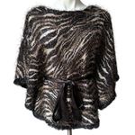 Alberto Makali Vintage 90s Shaggy Zebra Boatneck Poncho Sweater, Sz S/M Photo 0