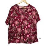 Silky Soft Scrubs Women Top XL Burgundy Pink Floral Microfiber Workwear Uniform Photo 0