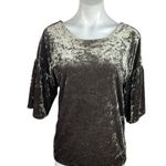 Bobeau  Emma Olive Green Velvet Velour Short Bell Sleeve Pullover Blouse Top Sz M Photo 0