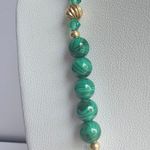 Vintage Malachite Bead Crystal Gold tone metal beaded necklace Green Photo 3
