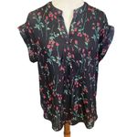 Jon & anna Contemporary Black Floral Short Sleeve V-Neck Blouse Size X-Large-N Photo 1