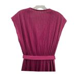 Vintage Women's Plunging V Neck Wrap Midi Dress Metallic Belted Pleated Pink S Purple Photo 3