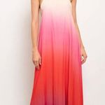 Colorful Ombré Backless Pleated Maxi Dress Pink Photo 0