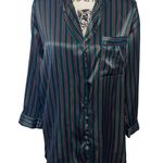 Victoria's Secret Vintage Petite Green Red silky striped pajama top Button Down Photo 6