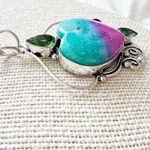 925 Sterling Silver Rainbow Solar Quartz Peridot gemstone Necklace Heart Jewelry Blue Photo 3