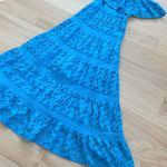 Topshop  Strappy Broderie Maxi Dress With Frill Neck In Blue Size 4 Photo 5