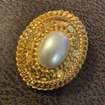 Gold Tone White Pearl Scarf Clip Western German Photo 0