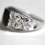 Source Unknown NWOT Art Deco Etched Silver Tone Black Stone Inset Size 11.5 Trendy Signet Ring Photo 2