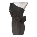 Marchesa Notte Black Satin Silk One Shoulder Beaded Bow Cocktail Sheath Dress 6 Photo 2