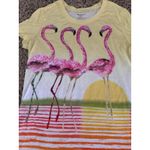 White Stag  Women's Yellow Bejeweled Pink Flamingo Short Sleeve Tee Size Small Photo 1