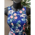Pink Rose  Fit & Flare Dress Womens Size Small Blue Floral Wide Strap Round Neck Photo 9