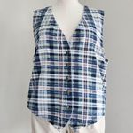 Cherokee 90s Vintage Red White Blue Plaid Cotton Vest Button Front Grunge L Photo 0
