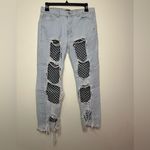 Brooklyn Karma  Fishnet Boyfriend Jeans in Light Steel Blue Size Small Mixology Photo 14
