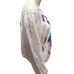 Crimson Ivy Off Shoulder Blouse Flower Print Rhinestone Accents Sz S Multicolor White Photo 3
