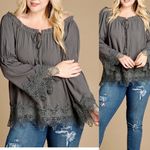 Oddi  LACE TRIM BLOUSE Grey Tunic 3X Photo 1