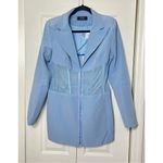 Akira  Light Blue Corset Sheer Mesh Panel Blazer Mini Dress Plunge Neck Size XL Photo 5