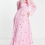 ASOS NEW!  Design stunning tie back pleated sleeve midi dress pink red embroidery Photo 0