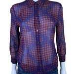 Moschino Jeans Blue Orange Button Down Sheer Crepe Blouse Photo 0