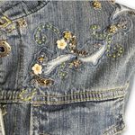 Brandon Thomas Womens Jean Denim Trucker Jacket Embellished Floral Size Small Blue Photo 1