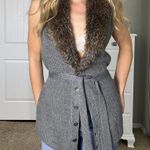 Rachel Zoe Grey faux fur belted sweater vest with button front and tie waist #boho Photo 6
