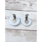 Vintage Clip On Earrings Light Blue Circle with Design 1 & 1/8" Retro Photo 4