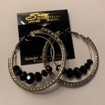 Silver Tone Hoop Earrings Pierced NWT Genuine Austrian Crystal Titanium Plating Photo 0
