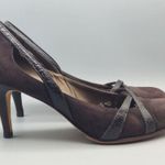 Ann Taylor Brown Suede Pumps Heels Shoes Leather Croc Straps Size 9M Career Photo 3