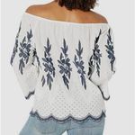 Tribal Jeans White/Blue On/Off Shoulder Embroidered Blouse, Womens XL White Photo 3