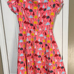 Vibrant Pink Umbrella Print Casual Fit Flare Dress Large Photo 0
