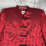 R & M Richards  Jacket Womens 14 Red Black Botanical Asian‎ Topper Satin Photo 4