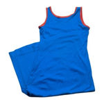 70s Vintage Fritzi of California Blue Cotton Midi Dress Sleeveless Red Trim Med Photo 0