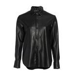 The Kooples  Faux Leather Button Up Blouse Size 2 Black Long Sleeve Photo 1