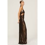 Halston Chloe Sequin Cut Out Evening Gown Brown Womens 8 Photo 1