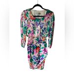 Vintage 80s A.J. Bari Silk Sequin Floral Dress Set Bold Cocktail Party Glam 2‎ Purple Photo 2