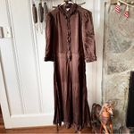 Jigsaw Silk Satin Ruffle Shirt Brown Midi Dress Size 4 Photo 4