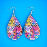 Lovely Tiger Design Waterdrop Colorful Wooden‎ Drop Dangle Earrings Photo 1