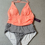 Holipick‎ Swimsuit Womens L Peach Black Sleeveless Lace One Piece Bikini NEW Orange Size L Photo 0