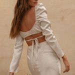 Jagger & Stone Schiffer Ivory White Satin Cinched Bust Long Sleeve Crop Top 10 Photo 2