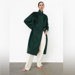 ZARA Dark Green Beaded Leaf Long Oversized Wool Blend Pea Coat Size XS - M Photo 4