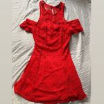 Material Girl Red Floral Lace cold shoulder Fit Flare A-line Mini Dress cocktail Photo 2