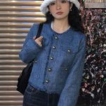 French Style Gold Button Tweed Jacket Size L Photo 3