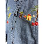 White Stag White Stag 22W/24W Blue Denim Shirt Vintage Tropical Christmas Embroidered Photo 4
