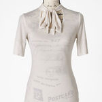 frame denim White Tie-Neck Top Women’s Size M 3/4 Sleeve Blouse Photo 0