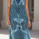 One World  Asymmetrical Blue Paisley Sleeveless‎ Dress Photo 0