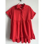Cato ‎ Shirt Dress Women’s 18-20W Red Cotton Button Front Hi-Low Hem Short Sleeve Photo 3